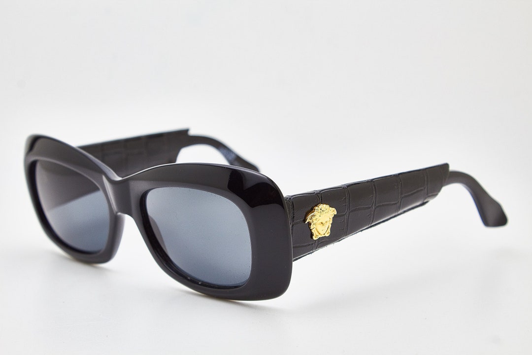 Gianni Versace 417/P, Glasses 90s Black Massive Narrow Leather