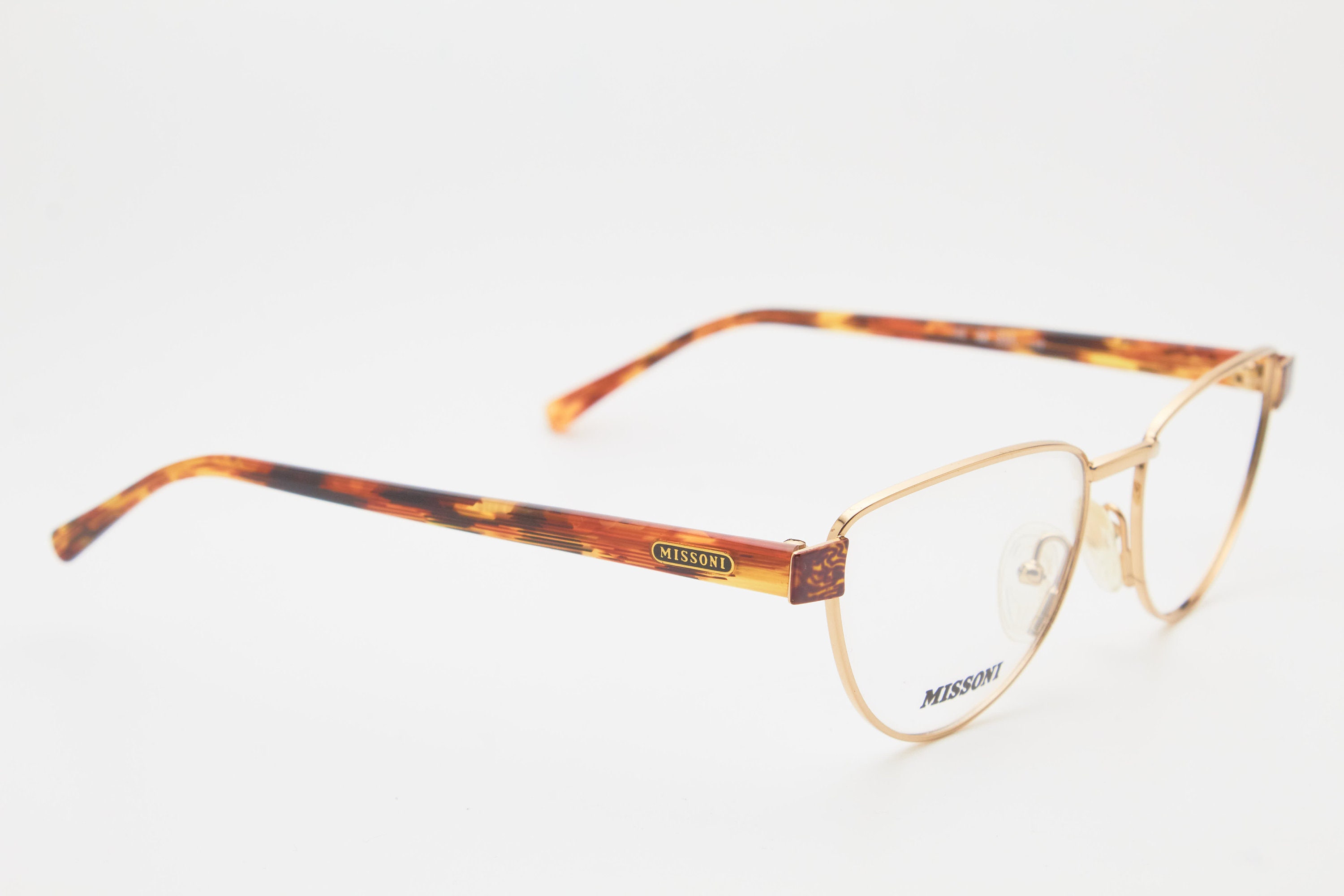 Vintage 80s MISSONI Cat-eye Glasses, Gold Metal Frame 