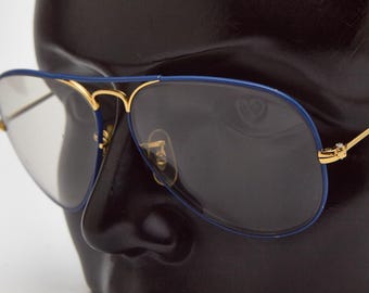 Vintage Ray-Ban Aviator-zonnebril, 24K gold filled, blauwe kleuren, jaren 80