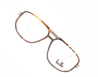 Vintage Bolle 908B Tortoise Square Eyeglasses, Oversized Aviator Frames