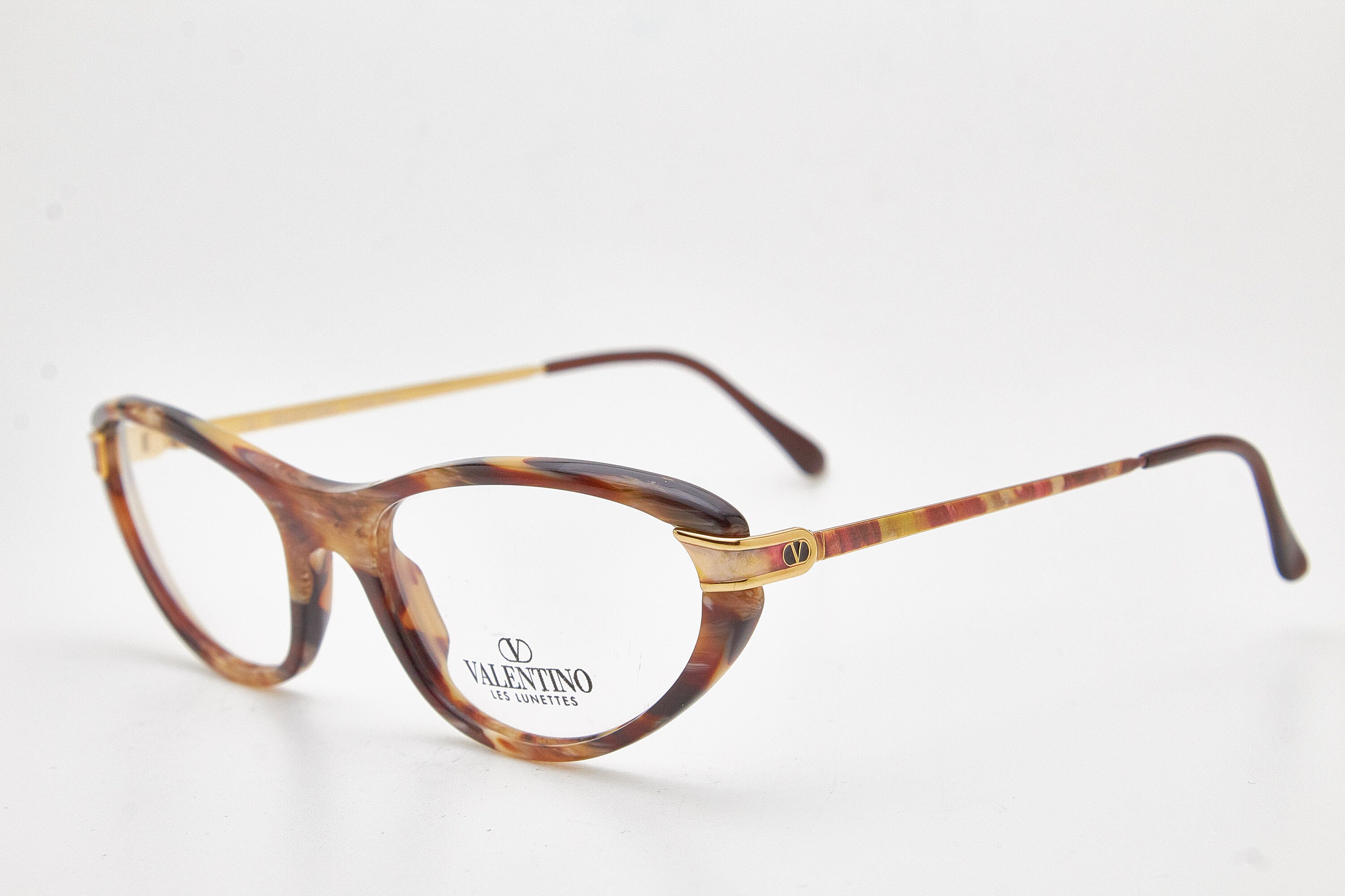 Vintage Valentino Cat-eye Sunglasses, Gold Metal Frame 1980s 