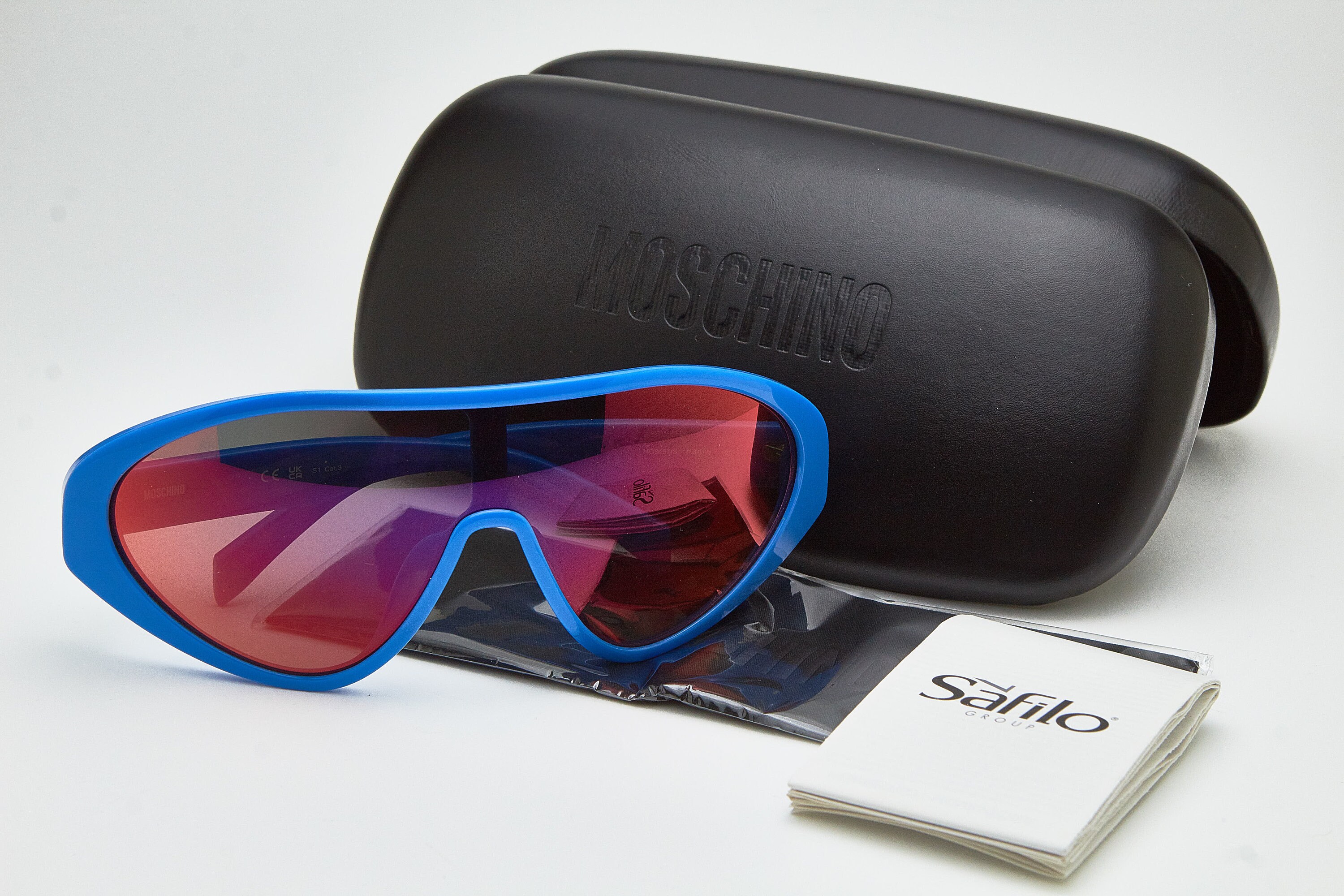 MOSCHINO Blue Oversized Sunglasses | Red Iridium Lenses  display picture 2
