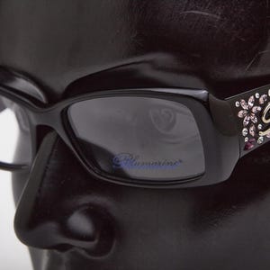 2000s vintage BLUMARINE  eyeglasses black slim rectangular shades,narrow glasses,Y2K eyeglasses,angular frames,fancy glasses with crystal