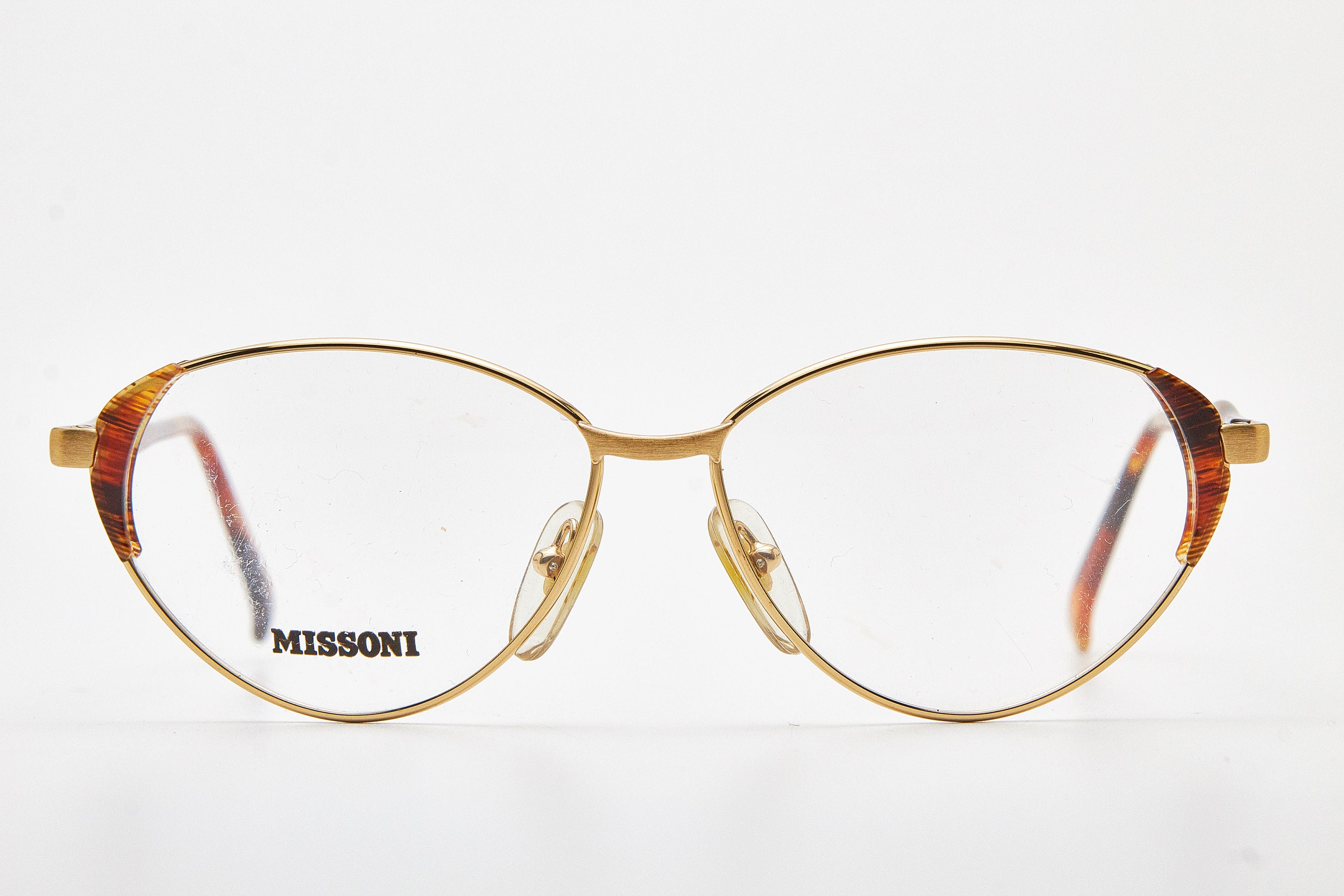 Vintage Missoni Gold Tortoise Trim Square Cat Shaped  Italian Designer Eyewear Vintage 80s MISSONI Cat-eye Glasses, Gold Metal Frame  main image 4