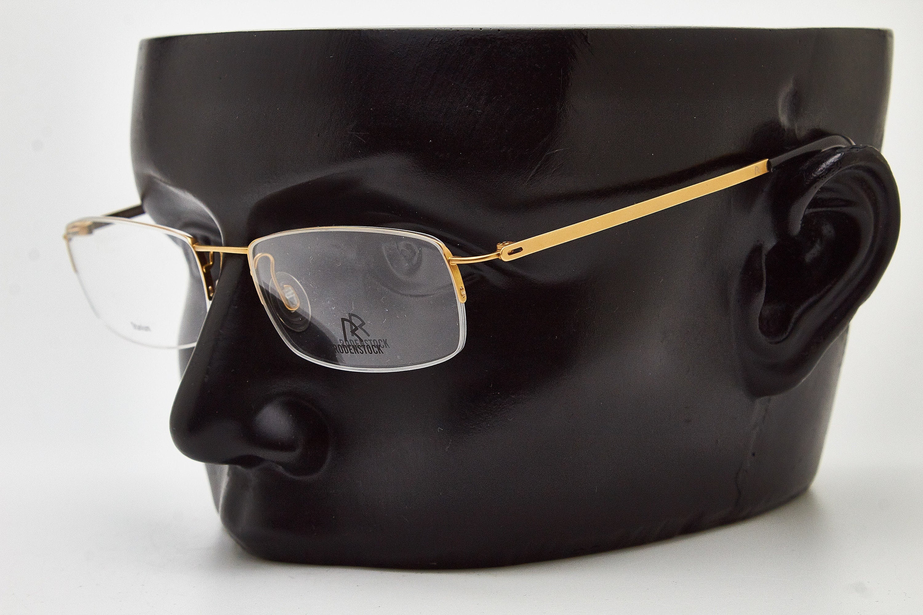 Rodenstock Vintage Rectangular Glasses, Gold Titanium Frame, Y2K