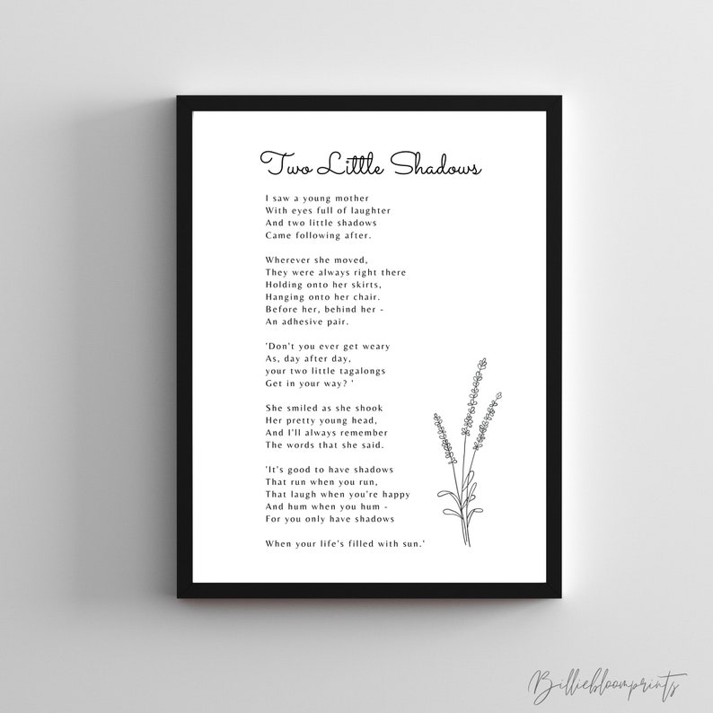 Two Little Shadows Poem Nursery Poem Wall Art Baby Boy Poem Etsy
