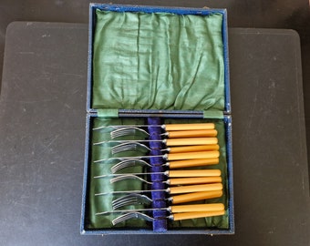 Vintage Boxed set of Faux Bone Handled Fish Cutlery