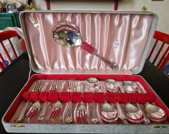 Vintage Boxed set of Fruit/ Dessert Spoons and Forks & Serving Spoon