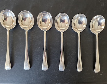 Conjunto vintage de cucharas de sopa de patrón inglés antiguo EPNS x 6 - 8 pulgadas