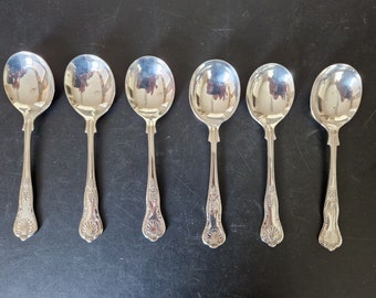 Vintage set of Kings Pattern Soup Spoons x 6 - 6.75 Inches