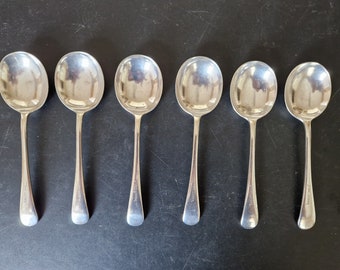 Vintage set of EPNS Old English Pattern Soup Spoons x 6 - 6.75 Inches.