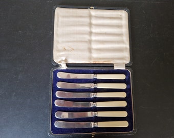 Vintage Boxed set of EPNS Faux Bone Handled Tea/ Butter Knives x 6