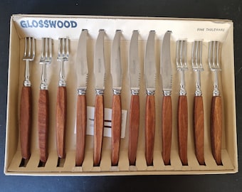 Vintage Boxed set of Glosswood Knives & Forks - 12 Pieces