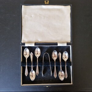 Vintage boxset theelepels x 6 en suikertang