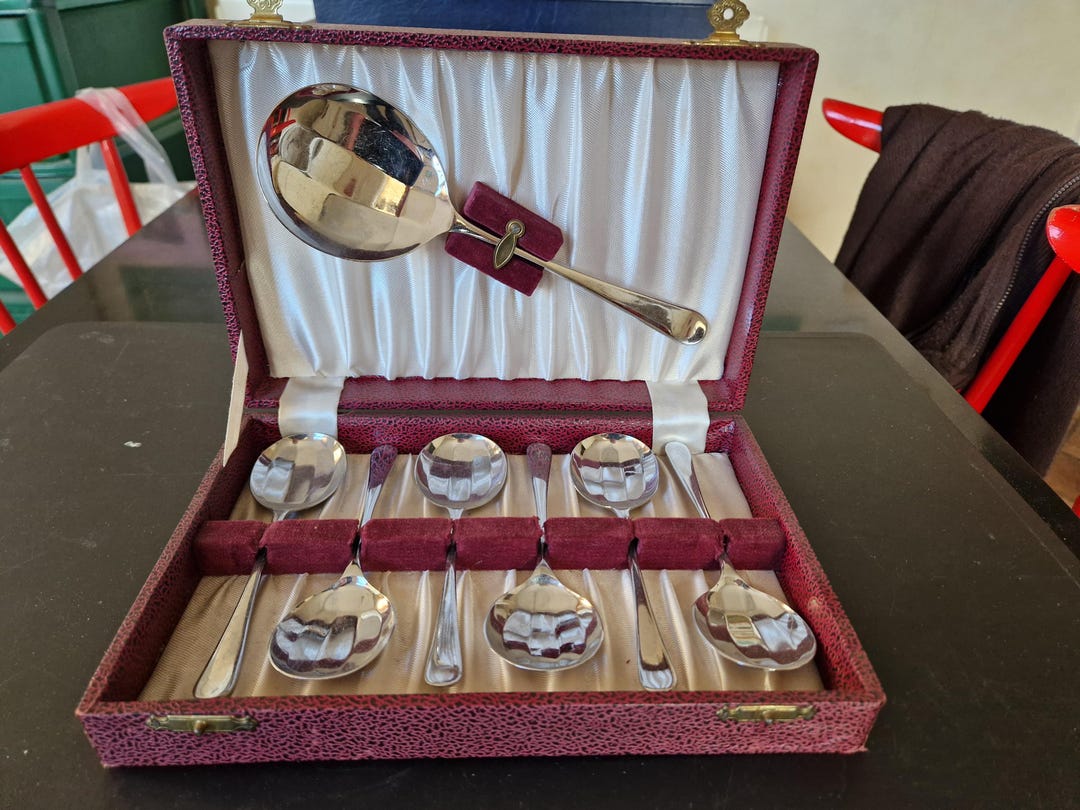 ヴィンテージ ボックス入り スカラップ フルーツ スプーン 6 本と