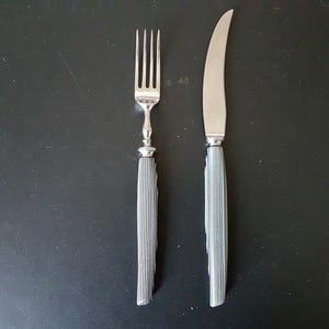 Vintage Black and White Handled Knife & Fork - 8 Inches
