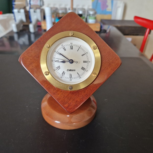 Beautiful Art Deco Style Wood/ Brass Rotating Desk Clock/ Barometer/ Thermometer