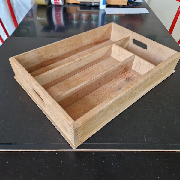 Vintage Wooden Cutlery Tray with four compartments