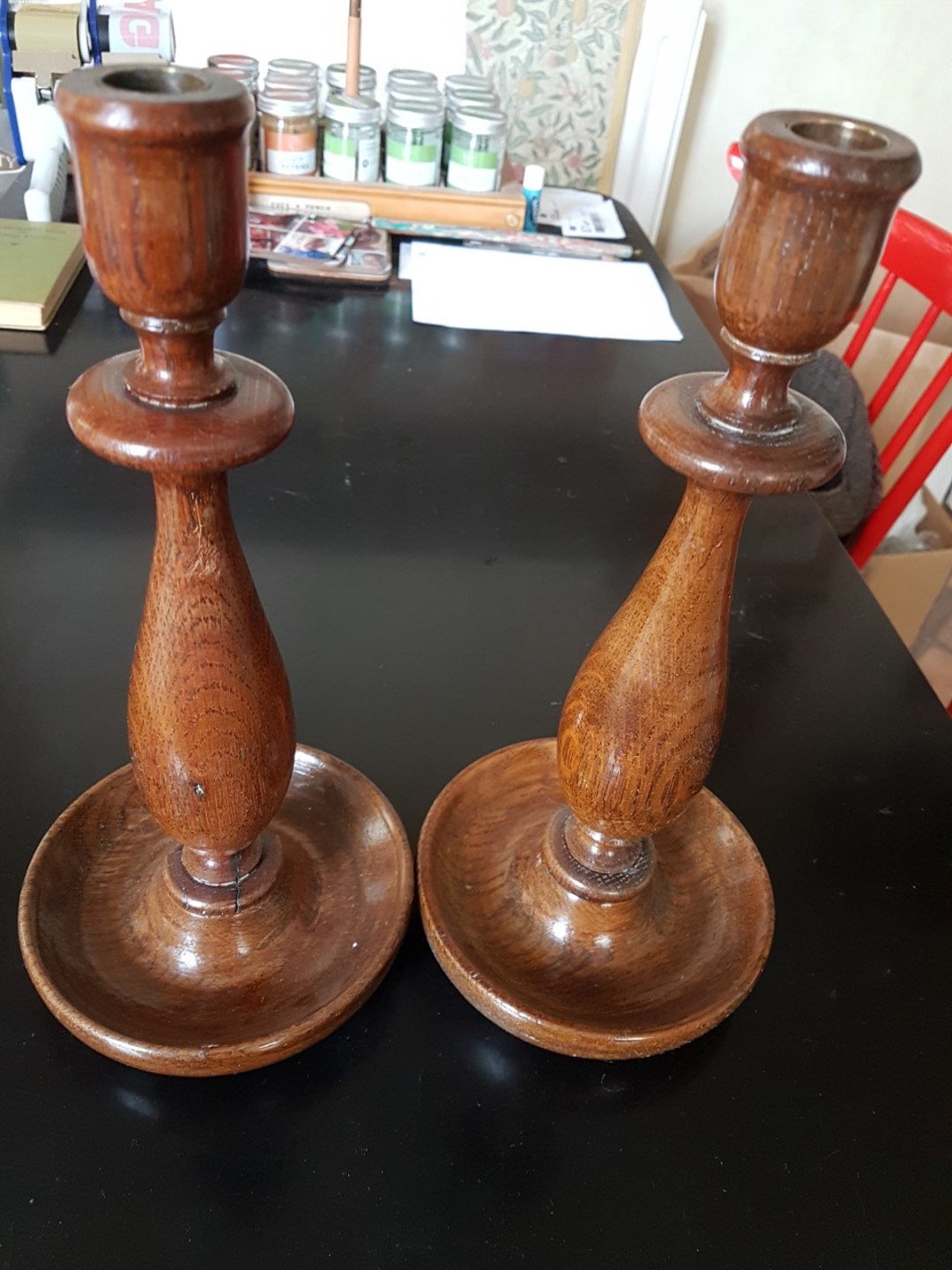 Pair of Vintage Oak Candle Sticks 11 Inches Etsy