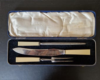 Juego de trinchar carne vintage con mango de hueso sintético (3 piezas)