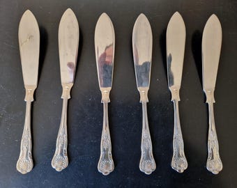 Vintage Set of EPNS Faux Bone Handled Fish Knives X 6 - 8.5 Inches