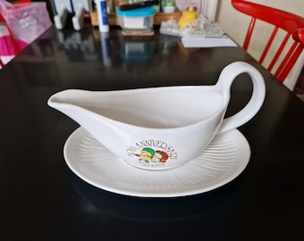 White Ceramic 60th Anniversary Bisto Gravy Boat and Saucer