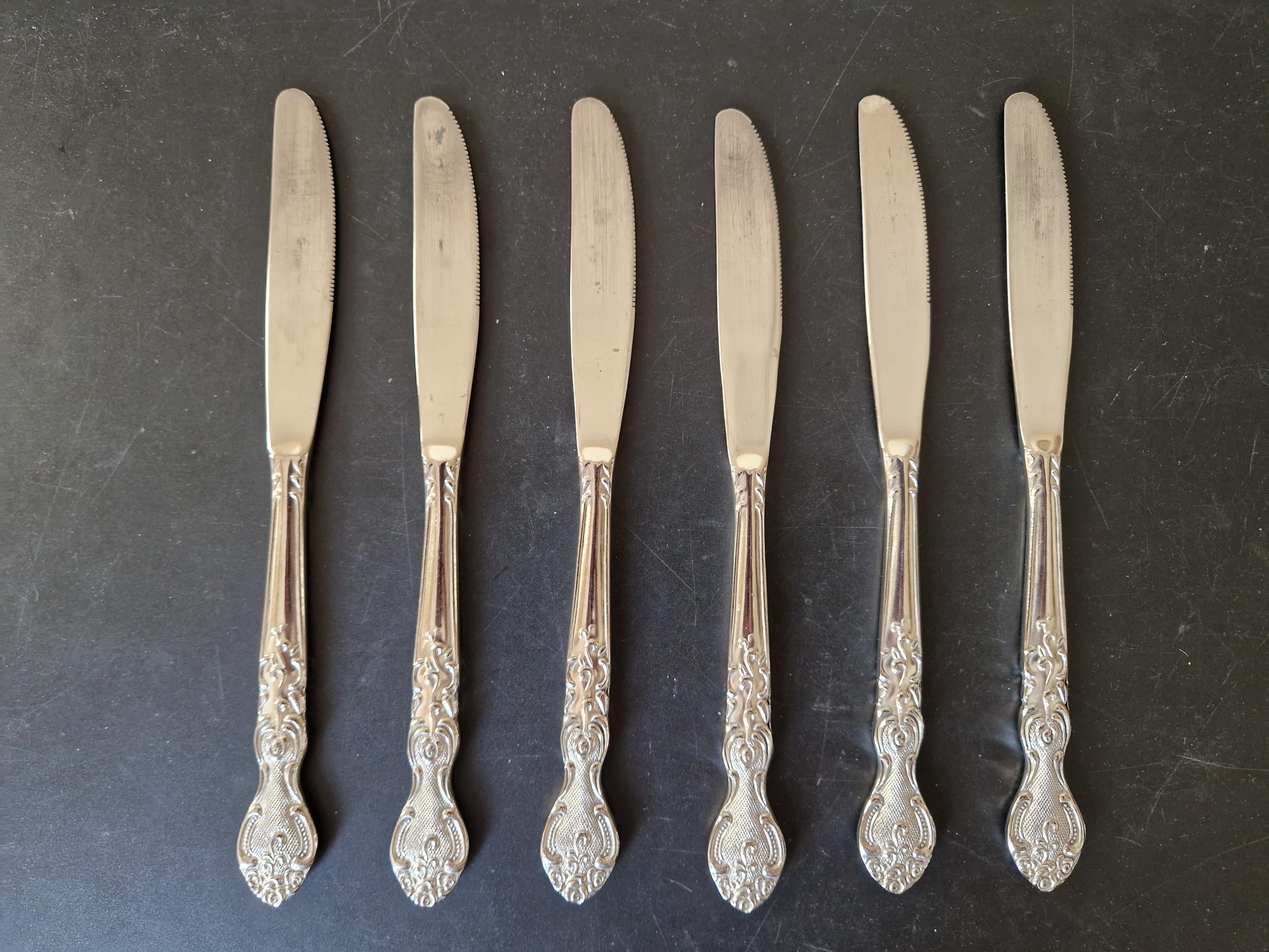 ヴィンテージ ホワイトメタルハンドルナイフセット x 6 - 8.25 インチ