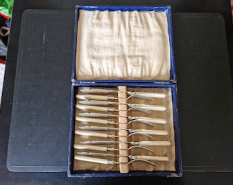 Vintage Boxed set of Faux Bone Handled Fish Cutlery
