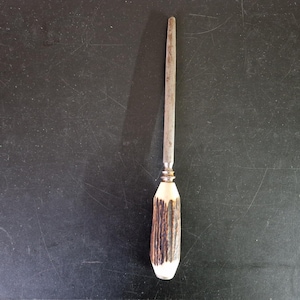 Vintage Antler Handled Knife Sharpening Steel - 11.5 Inches image 1