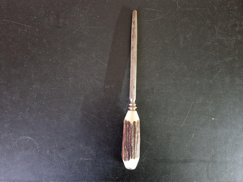 Vintage Antler Handled Knife Sharpening Steel - 11.5 Inches image 1