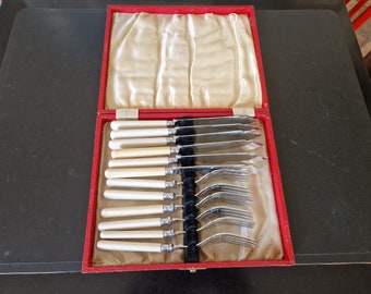 Vintage Boxed set of Faux Bone Handled Fish Cutlery