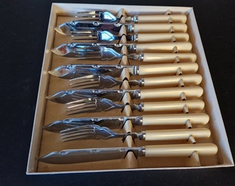 Vintage Boxed set of Faux Bone Handled Fish Cutlery