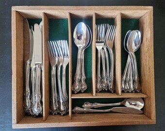 Fabulous Vintage set of Cutlery in their Wooden Tray - 32 Pieces