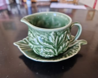 Vintage Ceramic Sylvac Green Mint Sauce Jug and Saucer