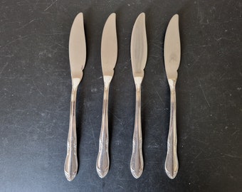 Vintage set of White Metal Fish Knives x 4 - 8 Inches