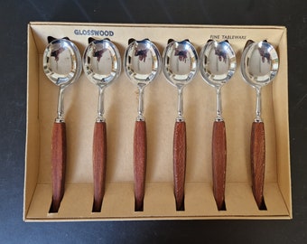 Vintage Boxed set of Glosswood Soup Spoons x 6