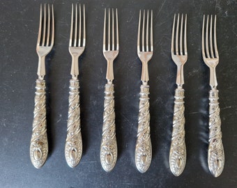 Vintage set of White Metal Handled Cake/ Dessert Forks x 6 - 7.5 Inches