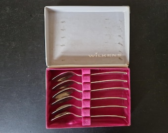 Juego de 6 cucharas de té plateadas de 90 piezas de Wilkens en caja vintage