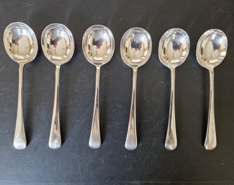 Conjunto vintage de cucharas de sopa de patrón inglés antiguo EPNS x 6 - 8 pulgadas