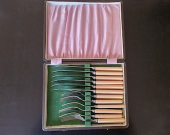 Vintage Boxed set of Faux Bone Handled Fish Cutlery