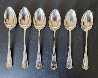 Vintage set of Floral Handled Spoons x 6 - 7.5 Inches