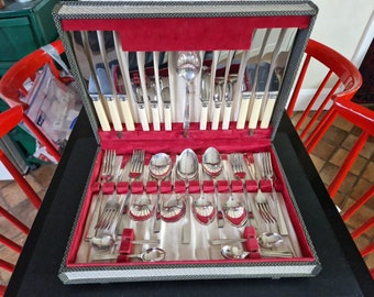 Lovely Vintage Viners Faux Bone Handled Canteen of Cutlery - 45 Pieces