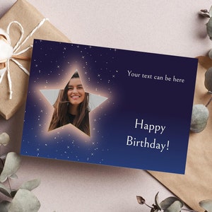 Carte de joyeux anniversaire élégante personnalisable numérique imprimable avec étoile et ciel