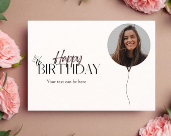 Printable Digital Customisable Elegant Happy Birthday Card Balloon