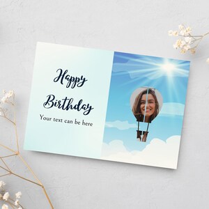 Printable Digital Customisable Elegant Happy Birthday Card Air Balloon in the sky