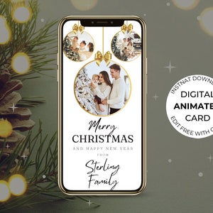 Digitale animierte Frohe Weihnachten-Party-Karte, elektronische Video-E-Karte, Urlaub Weihnachten, bearbeitbare Text-Handy-Vorlage