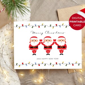 Digital Printable Merry Christmas Season Santa, Heart / Love, Elegant Xmas Print at Home Greeting Card, Instant Download, Holiday