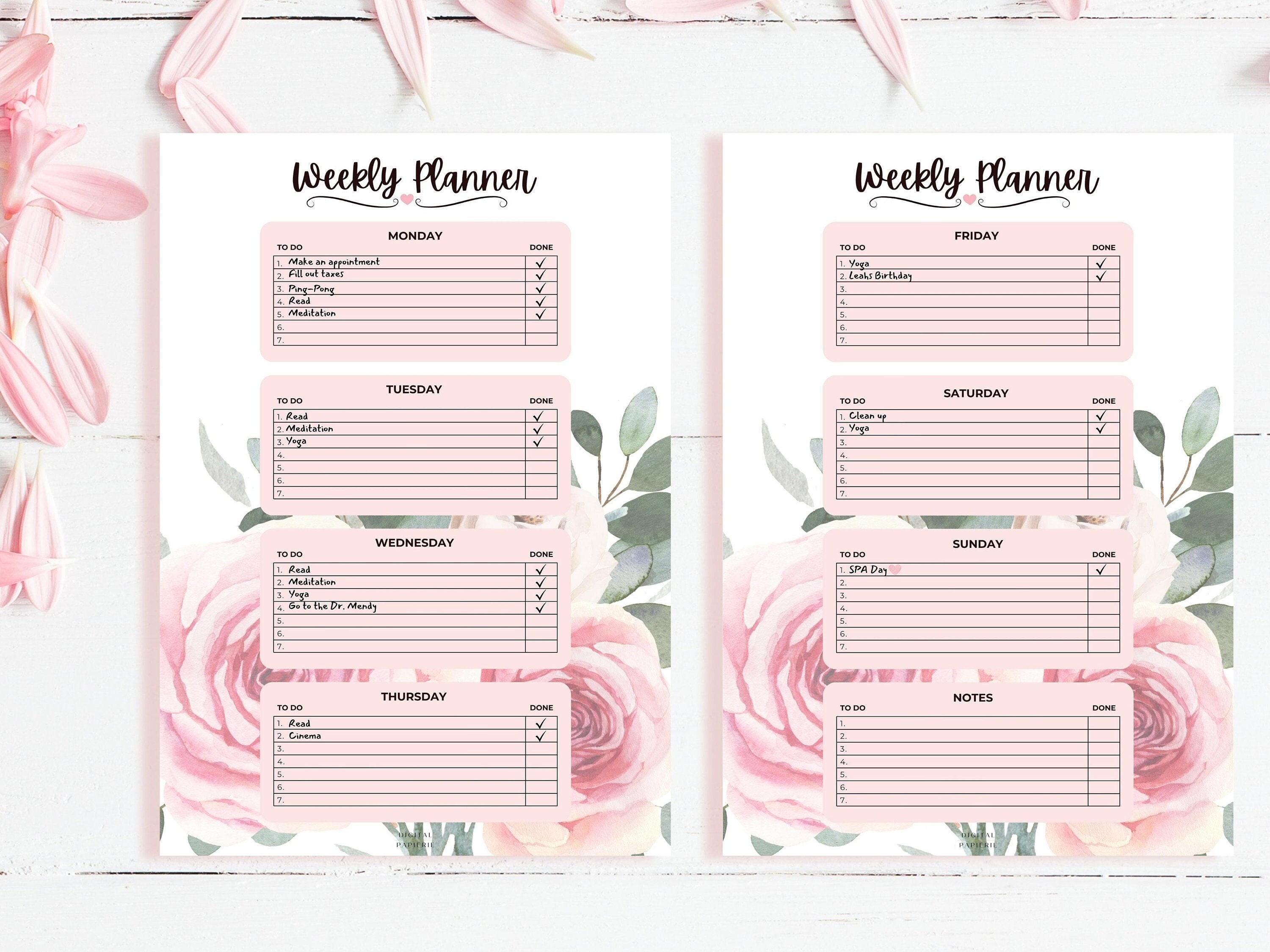 Roses Bouquet Weekly A4 & Letter Size Schedule/ Task/ to Do Digital ...