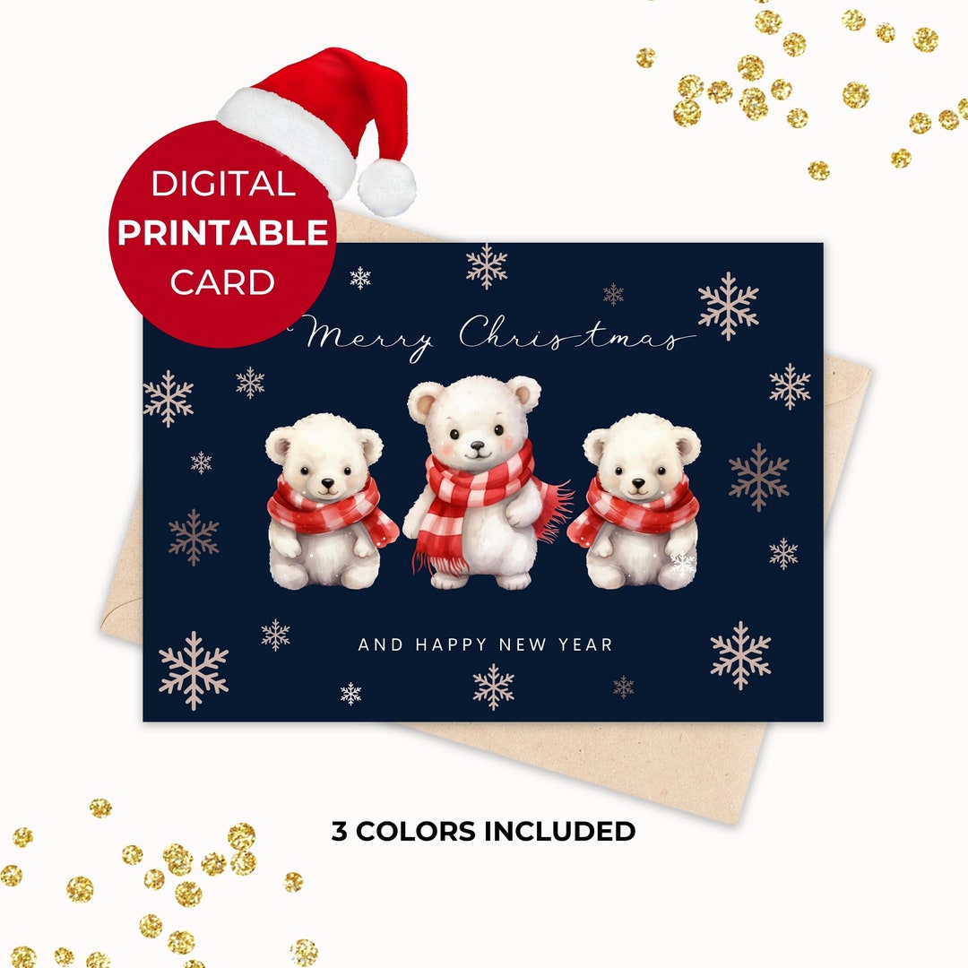 Teddy Bear Christmas Card Printable Digital Instant Download Etsy