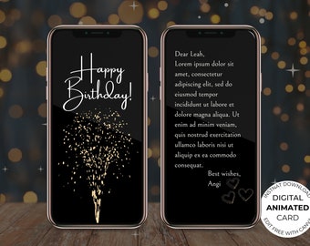 Digital Animated Birthday Editable Text Mobile Sparkler Firework Card Template, Electronic Video E-Card, Greeting E-Card Video